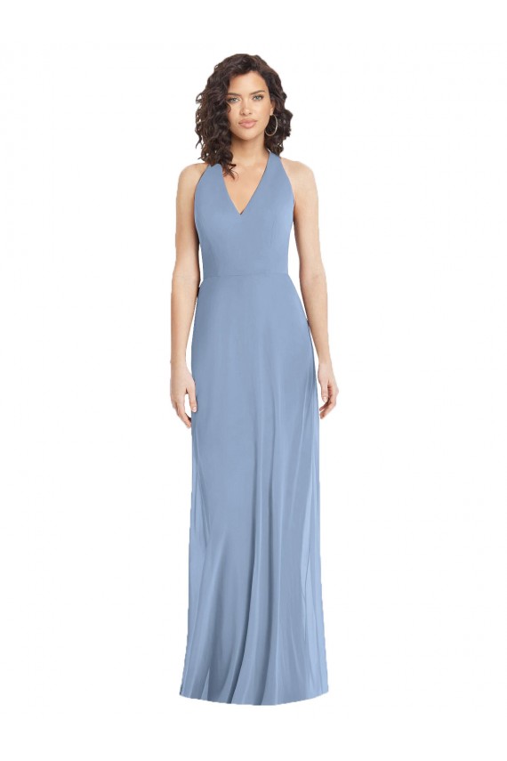 V-Neck Halter Back Straps Chiffon Formal Dress UK