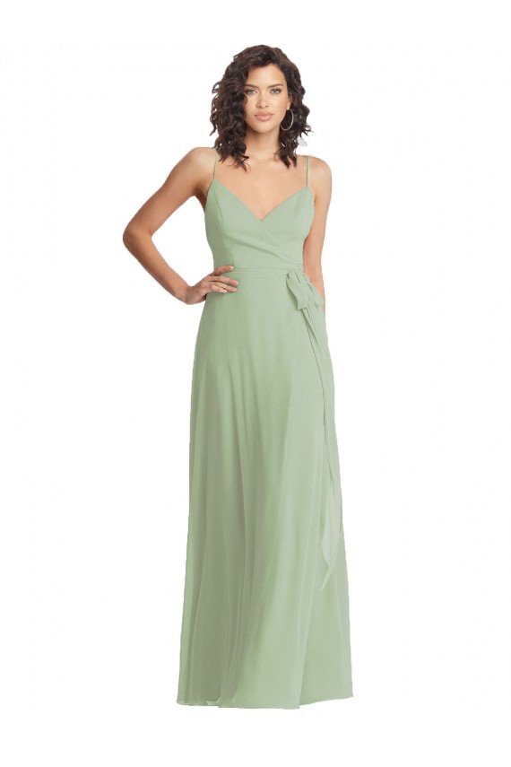 V-Neck Low Back Maxi Wrap Chiffon Formal Dress UK