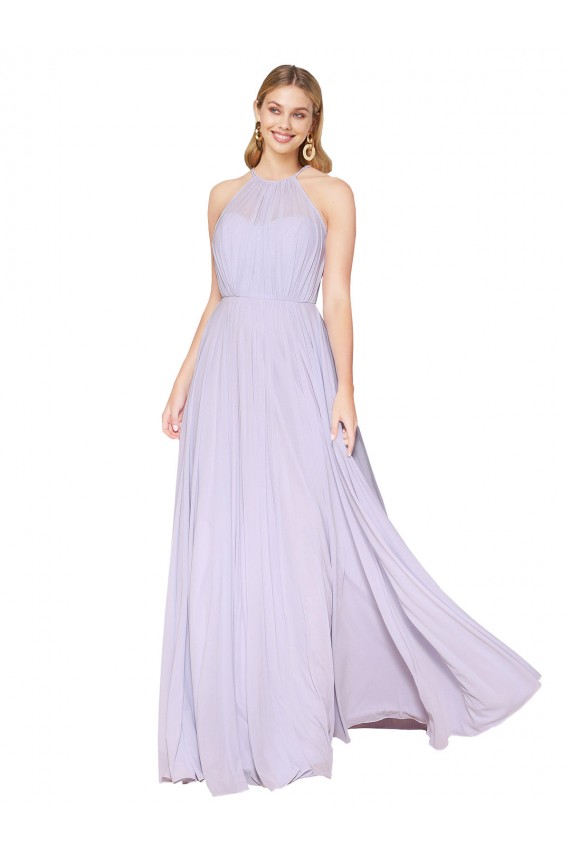 High Neck Halter Shirred Chiffon Formal Dress UK