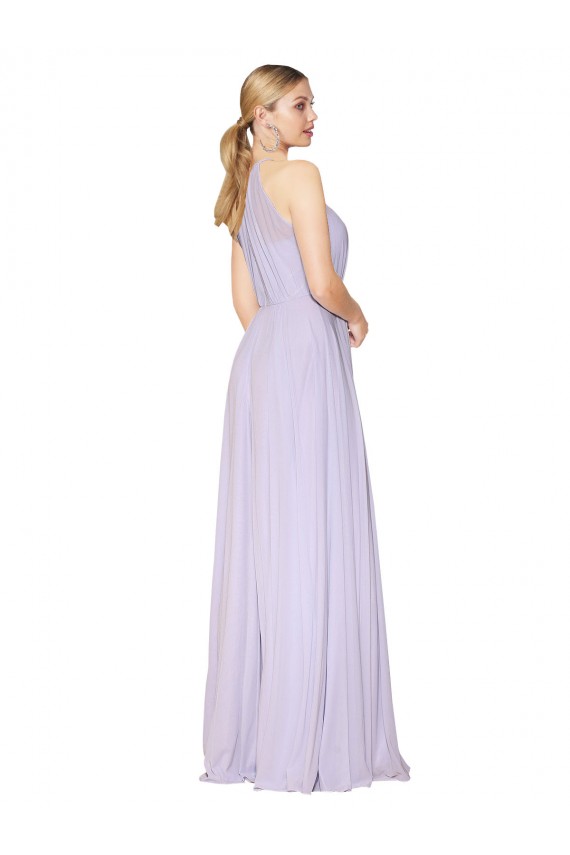 High Neck Halter Shirred Chiffon Formal Dress UK
