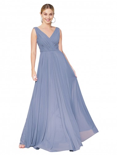 Floor Length High Neck V-Back Chiffon Formal Dress UK