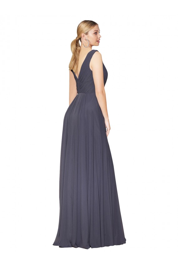 Floor Length High Neck V-Back Chiffon Formal Dress UK