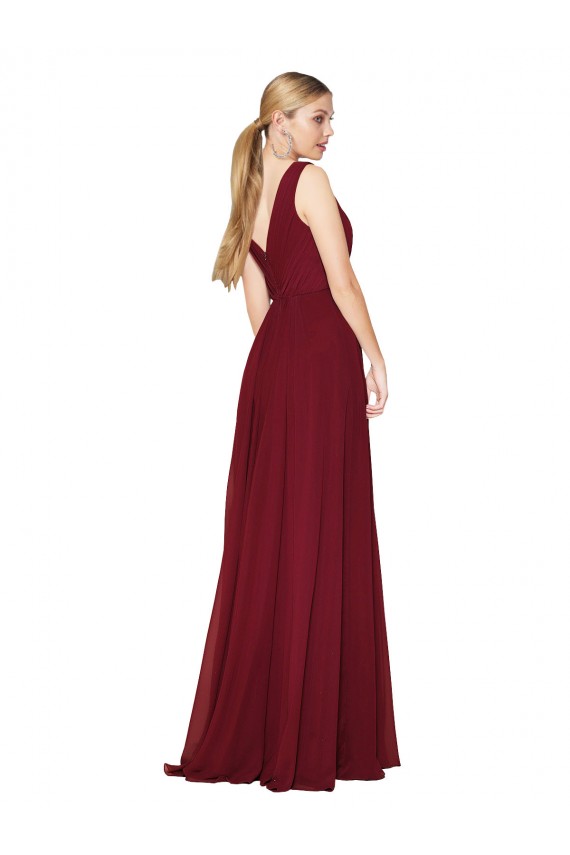 Draped A-Line V-Neck Floor Length Chiffon Formal Dress UK