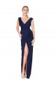 Draped V-Neck Long Chiffon Formal Dress with Front Slit UK