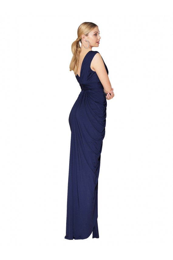 Draped V-Neck Long Chiffon Formal Dress with Front Slit UK