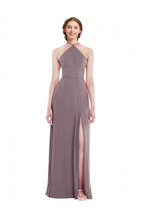 Diamond Halter Maxi Formal Dress with Front Slit UK