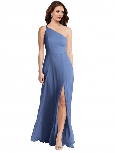 One Shoulder Full Length Maxi Formal Dress with Flirty Slit UK