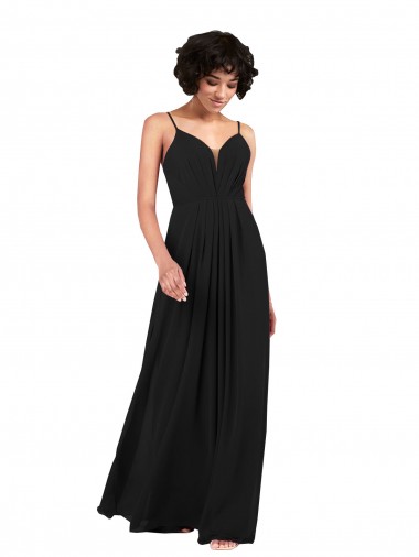 Simple V-Neckline Chiffon Formal Dress with Pleated Skirt UK