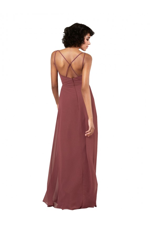 Simple V-Neckline Chiffon Formal Dress with Pleated Skirt UK