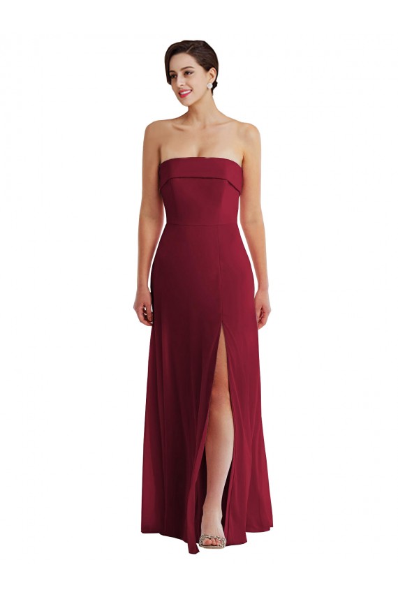 Cuffed Strapless Maxi Formal Dress with Front Slit UK