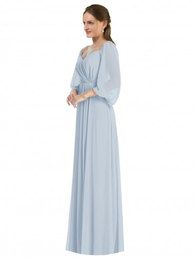 Off the Shoulder Puff Sleeve Maxi Formal Dress with Front Slit UK