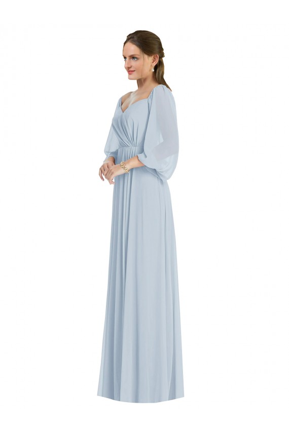 Off the Shoulder Puff Sleeve Maxi Formal Dress with Front Slit UK