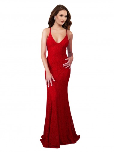 Low Back V-Neckline Floor Length Lace Formal Dress UK