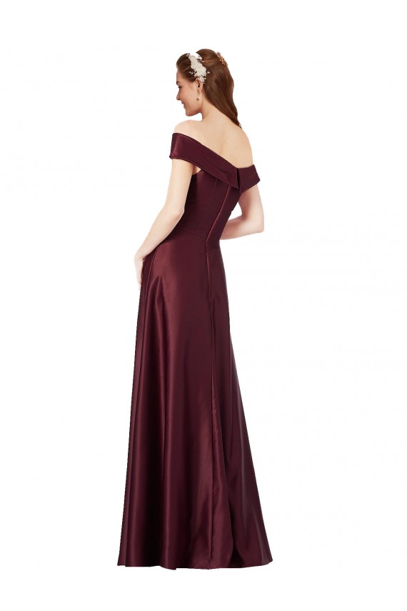 Long Off the Shoulder Satin Formal Dress with Thigh-high Slit UK