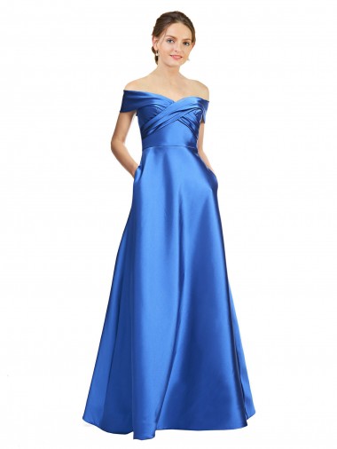 Sleeveless Off the Shoulder Ball Gown Satin Formal Dress UK