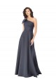 Rouched One Shoulder Floor Length Satin Formal Dress with Bow UK