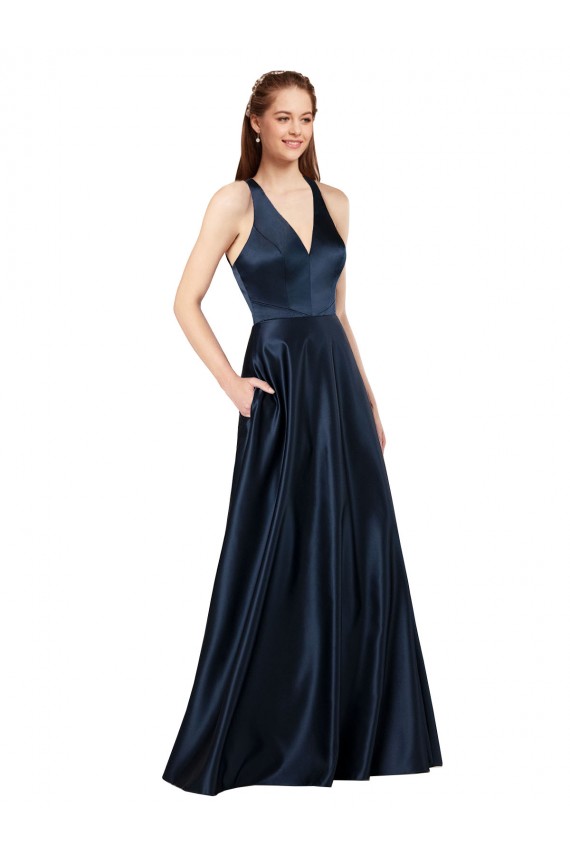 Long Satin Formal Dress with Halter Neckline UK