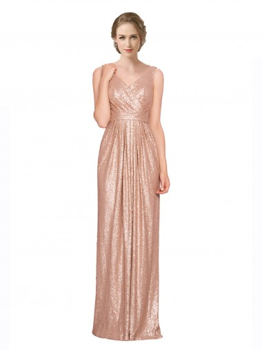 Draped V-Neck Striking Sheath Floor Length Sequin Formal Dress UK