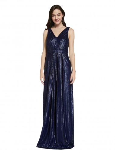 Long V-Neck Sparking Sequin Formal Dress with Low V-Back UK