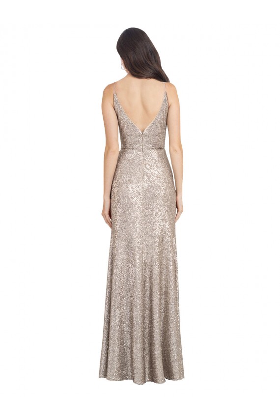 V-Neck Fully Sequin Formal Dress with V-Back and Front Slit UK