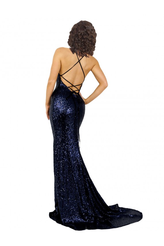 Mermaid V-Neck Low Back Long Sequin Formal Dress UK