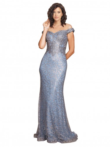 Off the Shoulder Sweetheart Neckline Sequin Formal Dress with Thigh High Slit UK