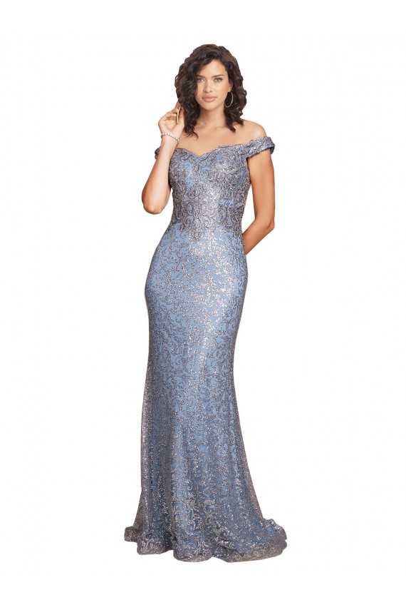 Off the Shoulder Sweetheart Neckline Sequin Formal Dress with Thigh High Slit UK