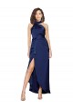 Full Length High Neck Wrap Silky Satin Formal Dress with Waist Tie UK