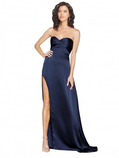 Knotted Sweetheart Silky Satin Formal Dress with High Side Split UK