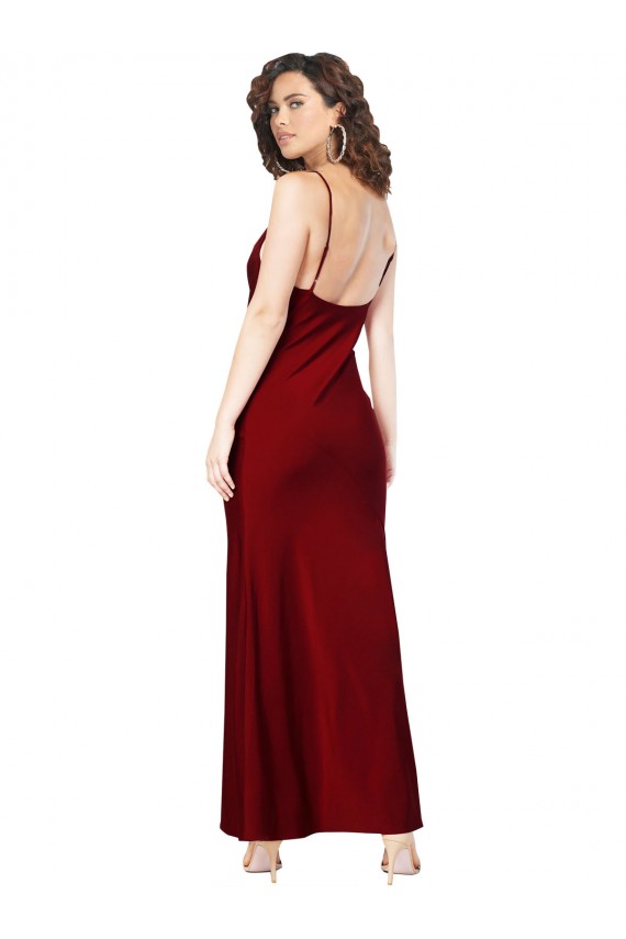 Cowl Neck Low Back Silky Satin Formal Dress with Thin Back Straps UK
