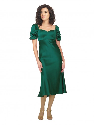 Ruched Sleeve Silky Satin Formal Dress UK