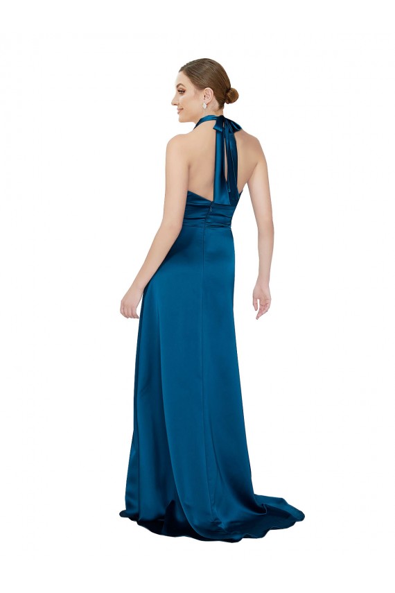 Halter Neck Silky Satin Formal Dress UK