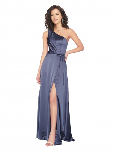 Draped Silky Satin Formal Dress with Tied Waist UK