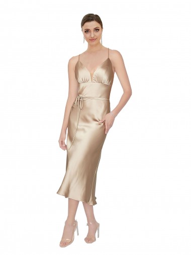 Empire Waist Silky Satin Midi Length Cocktail Formal Dress UK