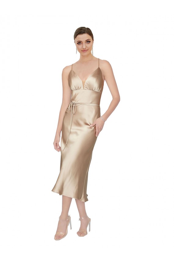 Empire Waist Silky Satin Midi Length Cocktail Formal Dress UK