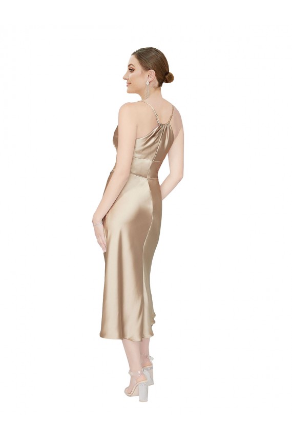 Empire Waist Silky Satin Midi Length Cocktail Formal Dress UK