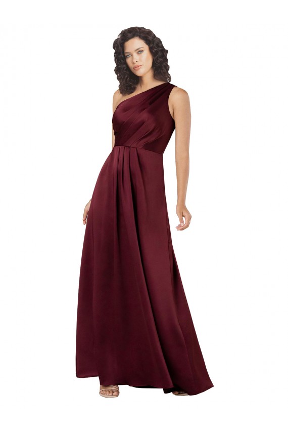 One Shoulder Silky Satin Formal Dress with Subtle Pleats UK