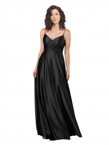 Full Length V-Neckline Silky Satin Formal Dress with Full Skirt UK