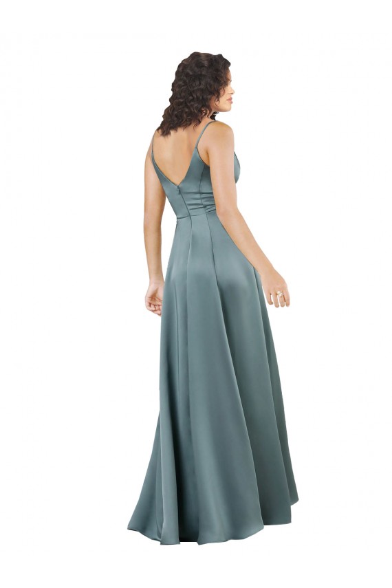 Silky Satin Floor-Length Long Formal Dress with V-Neckline UK