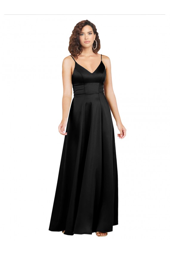 Silky Satin Floor-Length Long Formal Dress with V-Neckline UK