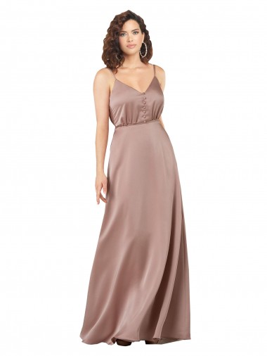 Subtle V-Neckline Silky Satin Formal Dress with Front Button Detail UK