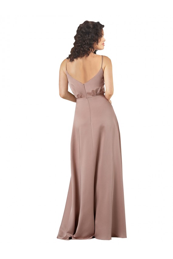 Subtle V-Neckline Silky Satin Formal Dress with Front Button Detail UK