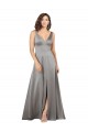 Plunging V-Neckline Long A-Line Silky Satin Formal Dress UK