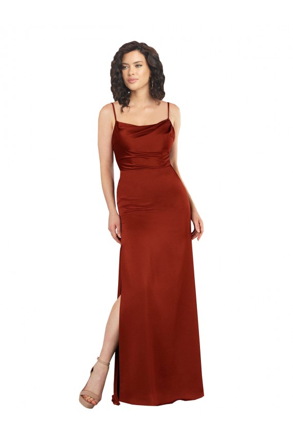 Floor-Length Silky Satin Formal Dress with Skirt Slit UK