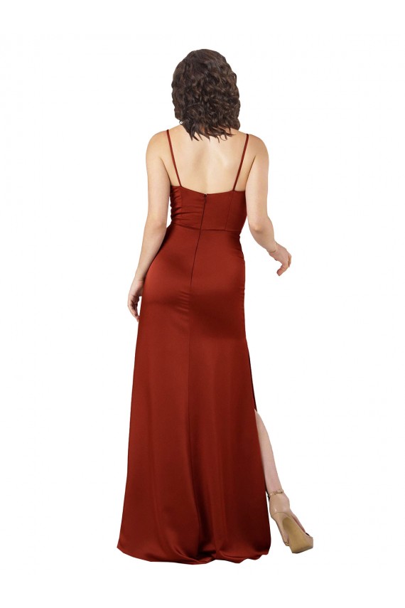 Floor-Length Silky Satin Formal Dress with Skirt Slit UK