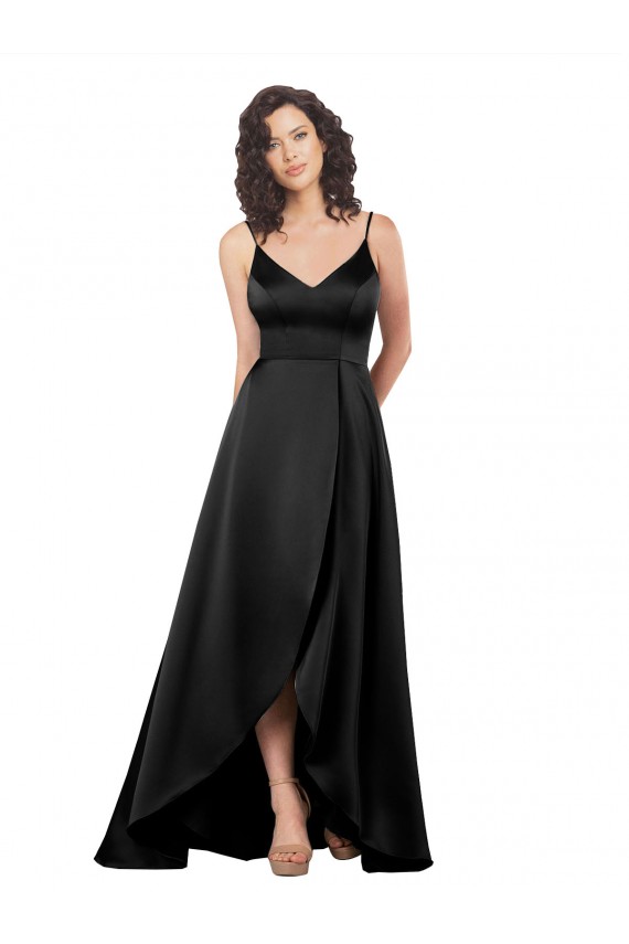 High Low V-Neckline Silky Satin Tulip Formal Dress with Wrap Skirt UK