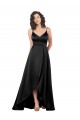 High Low V-Neckline Silky Satin Tulip Formal Dress with Wrap Skirt UK