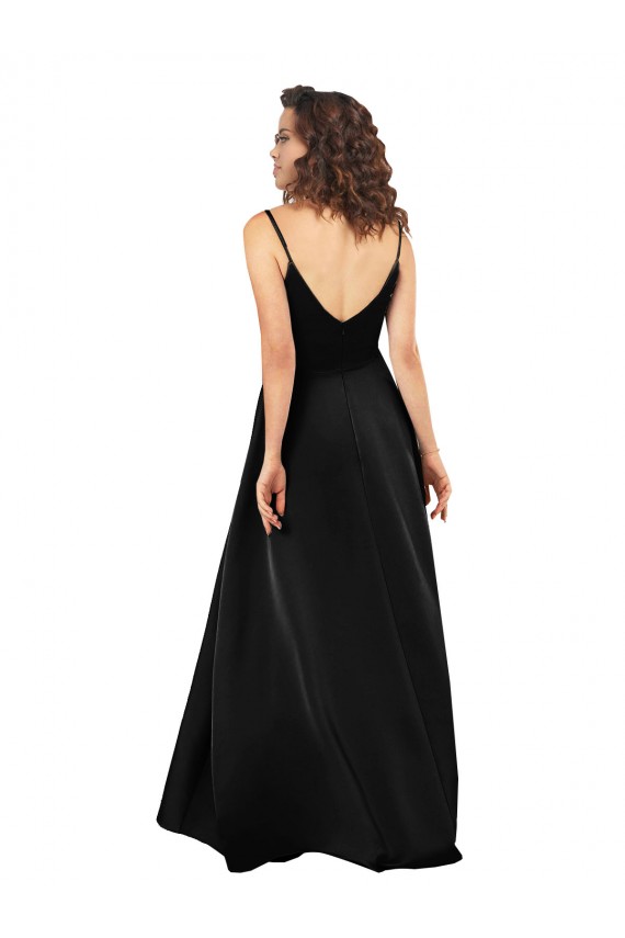 High Low V-Neckline Silky Satin Tulip Formal Dress with Wrap Skirt UK