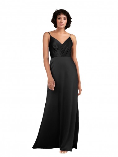 Full Length V-Neckline Silky Satin Formal Dress with Spaghetti Straps UK