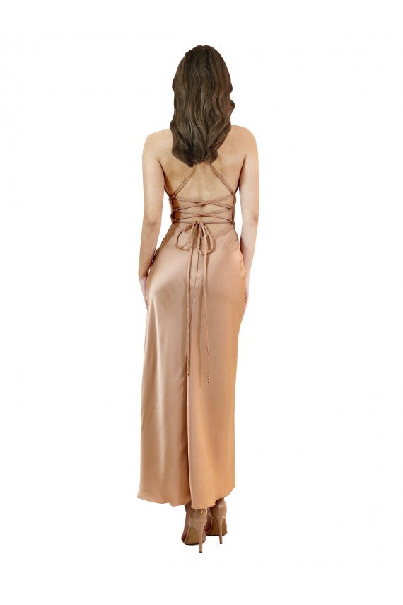 Cowl Neck Silky Satin Midi Length Cocktail Formal Dress Low Back UK
